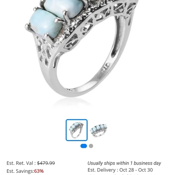 Vintage Genuine Larimar Platinum/925 Ring Sz 9. - Picture 8 of 11